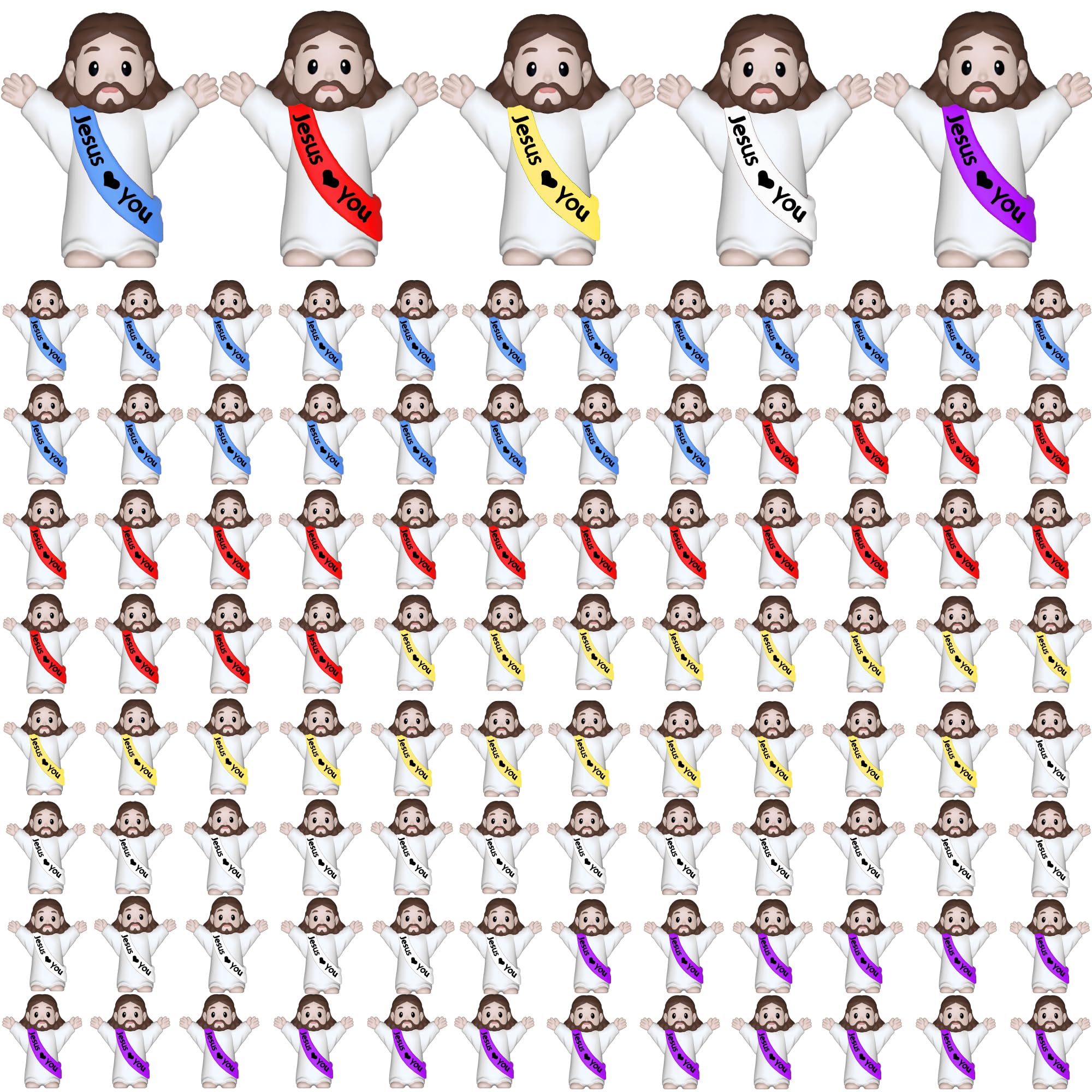 NOIENSI Jesus Loves You Figures 100 Pack – Multicolor Mini Jesus Figurines in Bulk, Little Jesus Figures for Easter, Church, and Religious Celebrations (Hand up)