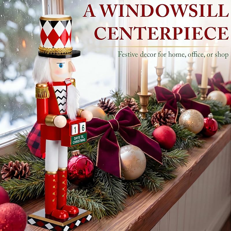 RattanView 15-inch Wooden Nutcracker Advent Calendar
