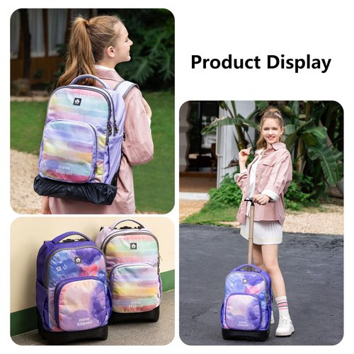 NEW TILAMI 18 inch Rolling Backpack for Kids – Waterproof, Stair-Climbing, Adjustable Handle, Variety of Colors & Patterns for School, Mood Map