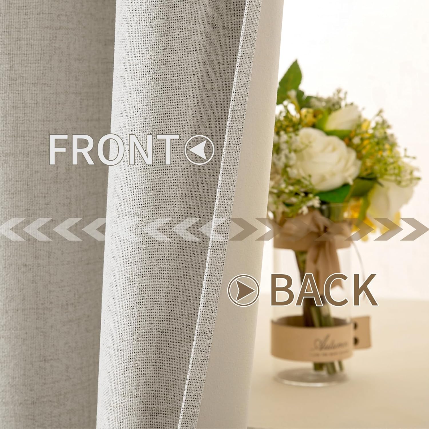 MIULEE 100% Blackout Linen Curtains - Thermal Insulated Cobblestone Grommet Drapes | 52 x 96 Inch (2 Panels)