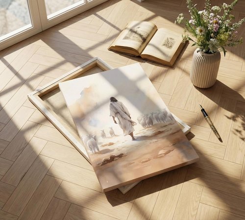 Jesus Sheep Canvas Wall Art - Good Shepherd Decor for Church & Home | Inspirational Christian Painting