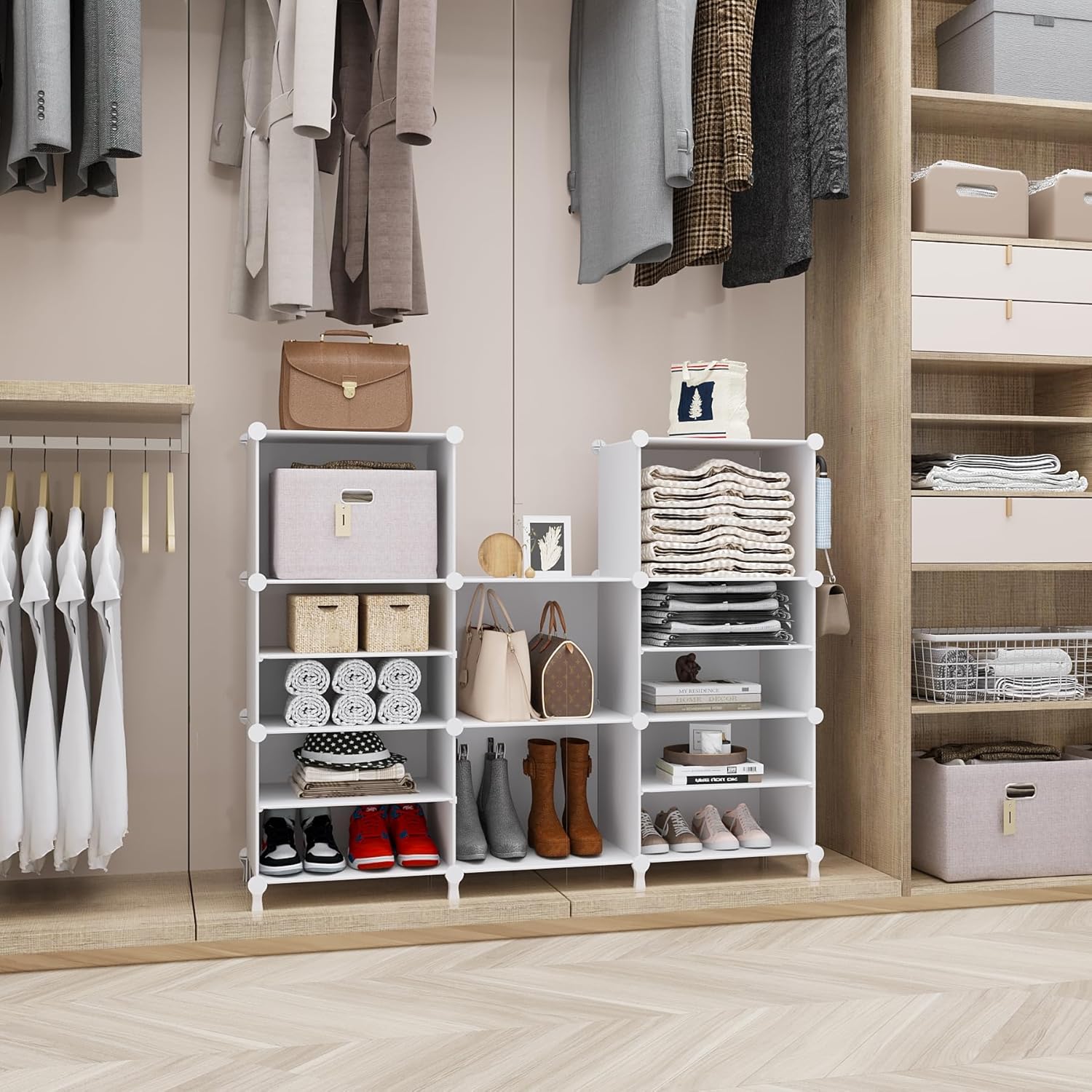 AWTATOS Closet Organizer - 8 Cube Storage Shelves for Clothes | Stackable Cubby Shelving in White