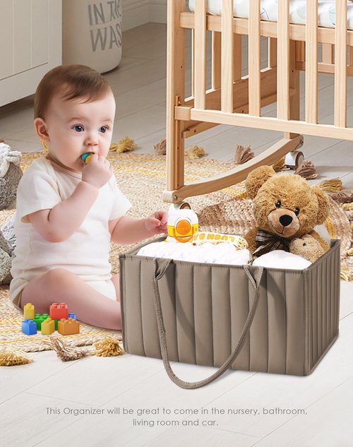 SWEET DOLPHIN 2-Pack Quilted Diaper Caddy Organizer – Premium Puffer Style Nursery Storage Bins – Water-Resistant & Wipeable Changing Table Organizer – Trendy Tote for Home & Car Travel - Mocha Brown