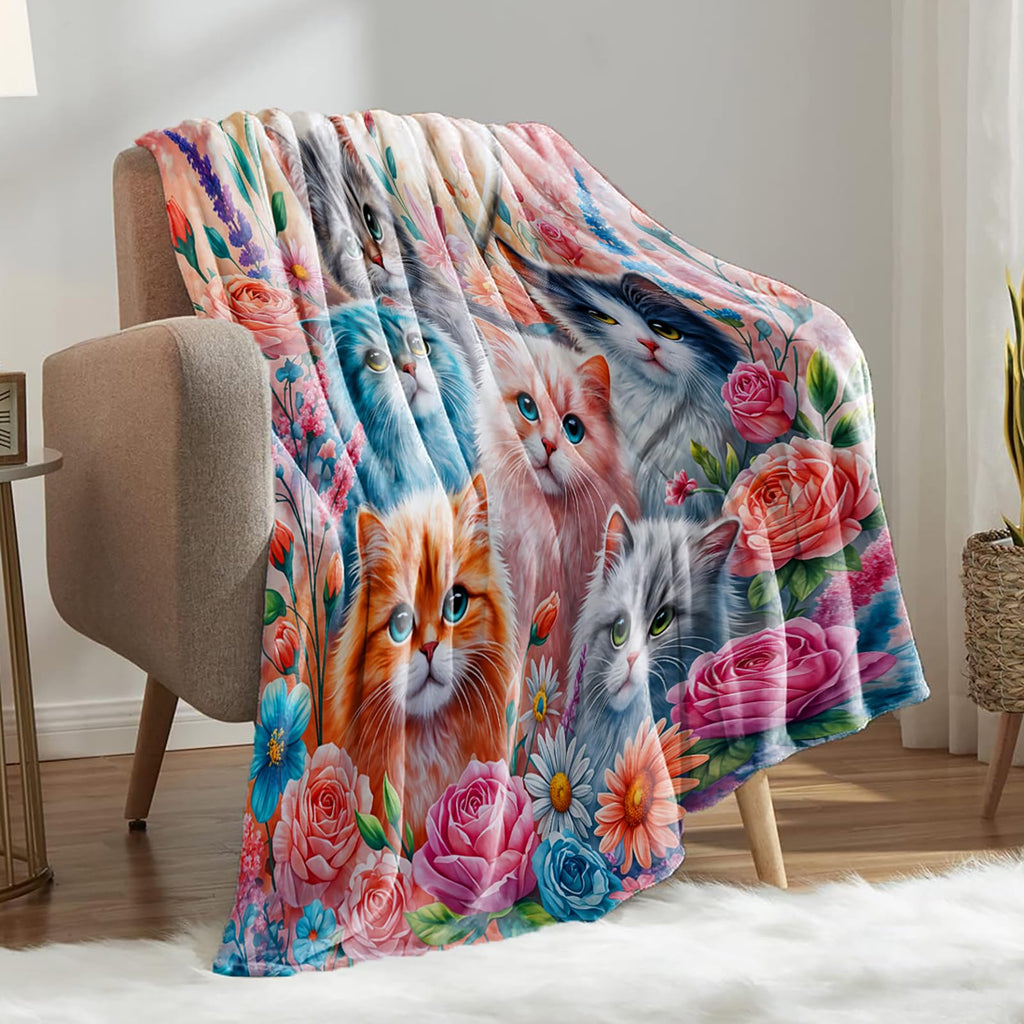 Mirelido Warrior Cat Quilt Throw Blanket with Cats Lovers Flannel Throw Blanket Merchandise Four Seasons Family Universal for All Seasons Living Bed Room Couch Picnic 50x40 Inch (Cat)