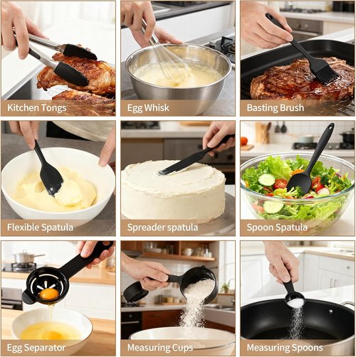 Deedro Premium Mixing Bowls Set - 22 Pcs Thicker Stainless Steel with Airtight Lids | Non-Slip Silicone Base, Black