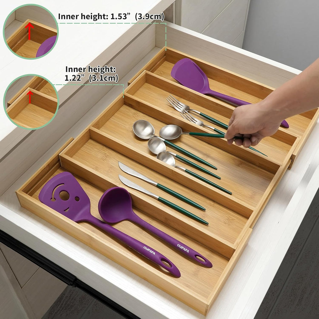 Utoplike Bamboo Drawer Organizer - Adjustable Utensil Holder & Cutlery Tray | 5 Slot for Kitchen & Home