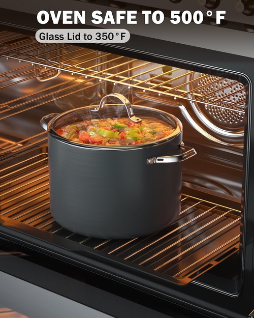 Cooks Standard Stockpot Dutch Oven Casserole with Glass Lid, 8-Quart Classic Hard Anodized Nonstick Soup Pot, Black