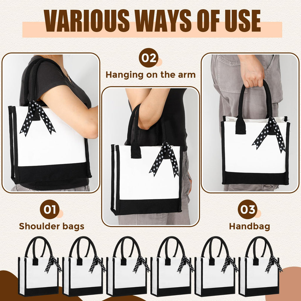 Sunnymove 12 Pcs Small Canvas Tote Gift Bags Bulk for Women Size 10 x 10 x 4 Inch Sublimation Personalized Blank Shopping Tote with Handle for Wedding Bridesmaid Birthday Party