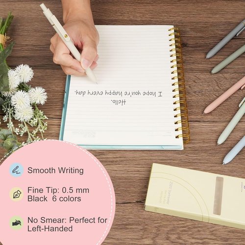 Ddaowanx Gel Pens - 6 Pcs Fine Point Black Ink Pens for Smooth Writing | Cute Office Supplies