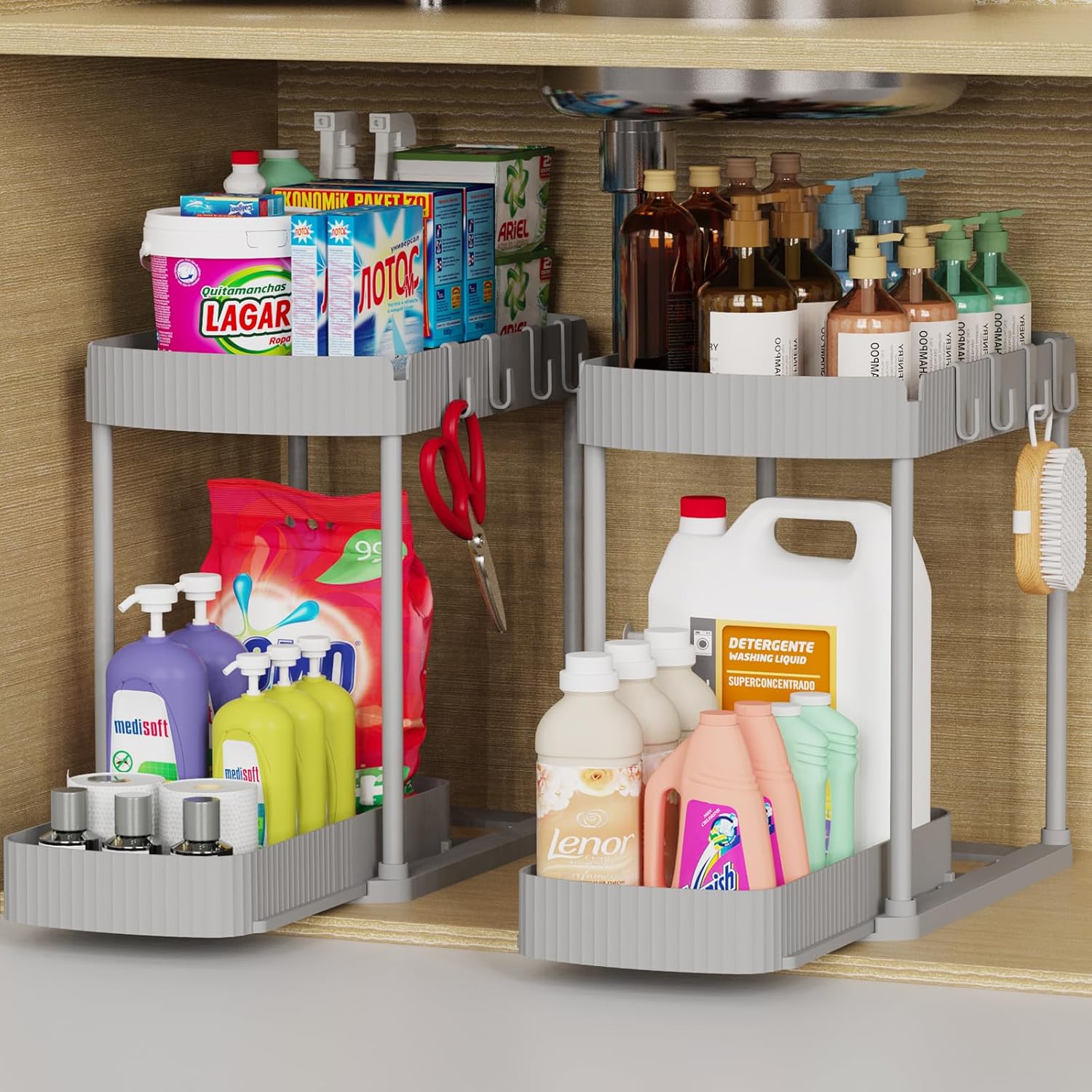 Ukeetap Multi-Purpose Pull-Out Storage Organizers - Under Sink & Cabinet Solutions | 12.8 Inch, Grey