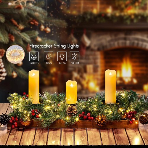 Brightown Foldable Wooden Box - Christmas Table Decoration with Fairy Lights & Ornaments | 23.6" Size