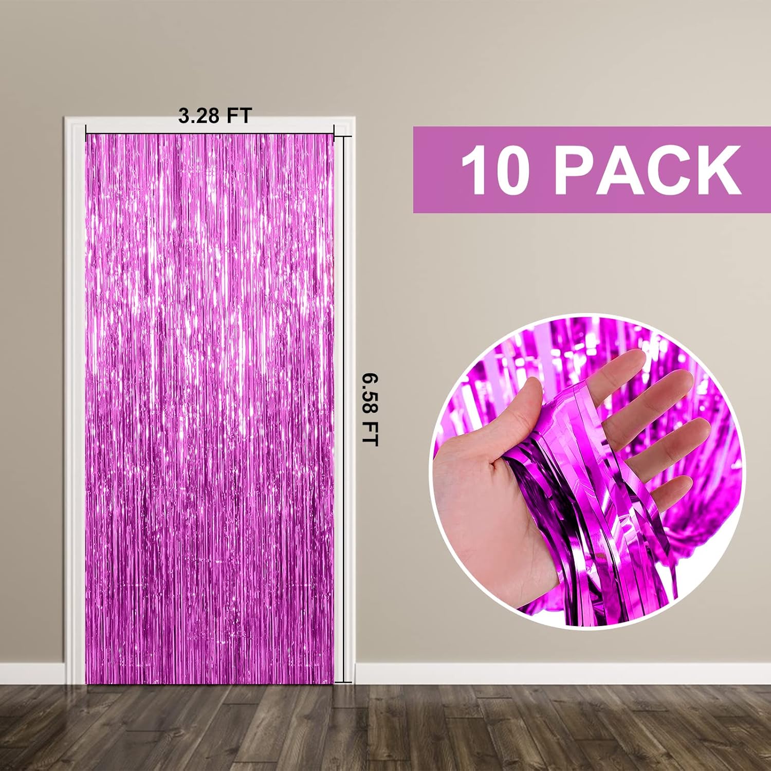 Skiennix Foil Curtain Backdrop - 10 Pack Metallic Tinsel Fringe for Parties & Celebrations