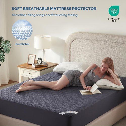 **BEDLORE Waterproof Mattress Protector - King Size Deep Pocket Cover for Soft, Dirt-Proof Comfort | Navy Blue**