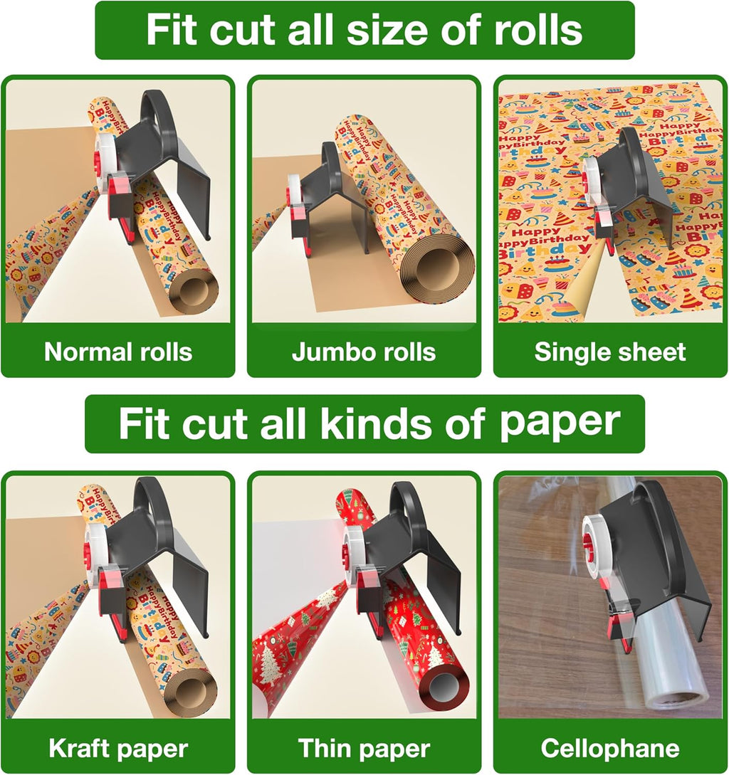 Wraprocut Wrapping Paper Cutter & Tape Dispenser - 2-Pack with 4 Tapes & 2 Replacement Blades for Easy Gift Wrapping