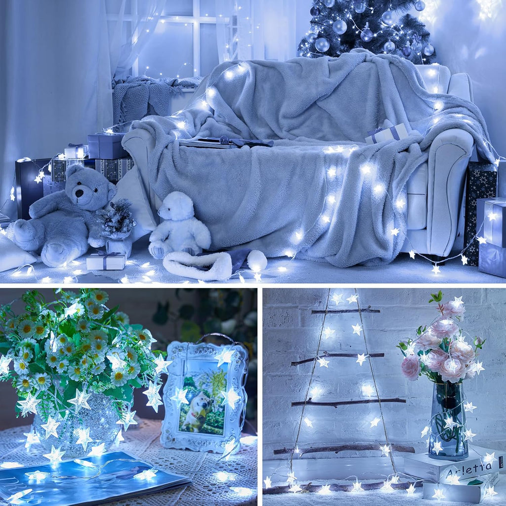 Minetom Star String Lights - 50 LED Waterproof Fairy Lights, 17 ft with Timer for Indoor & Outdoor Decor