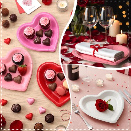 Remerry 200 Pcs Heart Paper Plates Heart Shape Party Plates Wedding Party Supplies Disposable Paper Tableware for Appetizer Lunch Dinner and Dessert (Red,Pink,Rose Pink,White)