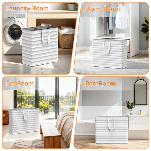 Fopeat XXXL 36gal(136L) Large Laundry Basket, Laundry Hamper 2 Section with Reinforced Handles, Waterproof Collapsible Clothes Hamper for Bedroom Laundry Room Dorm Bathroom