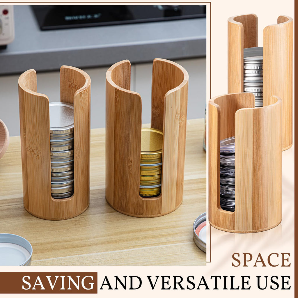 Suclain 2 Pcs Mason Jar Lid Organizer (Wide Mouth & Regular Mouth) Bamboo Vertical Mason Jar Lid Storage Accessories Tumbler Lids Holder Cup Lids Organizer for Home Kitchen Countertop Cupboard