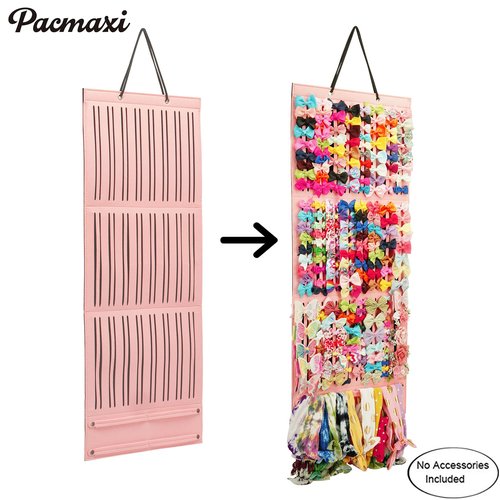 PACMAXI Baby Girl Hair Bows Holder, Hair Clips Storage Hanger For Ribbons, Hair Bows Organizer, Baby Hair Clip Storage Display Sturdy Stand, Wall Hanging for Girl Room (Pink, Large)