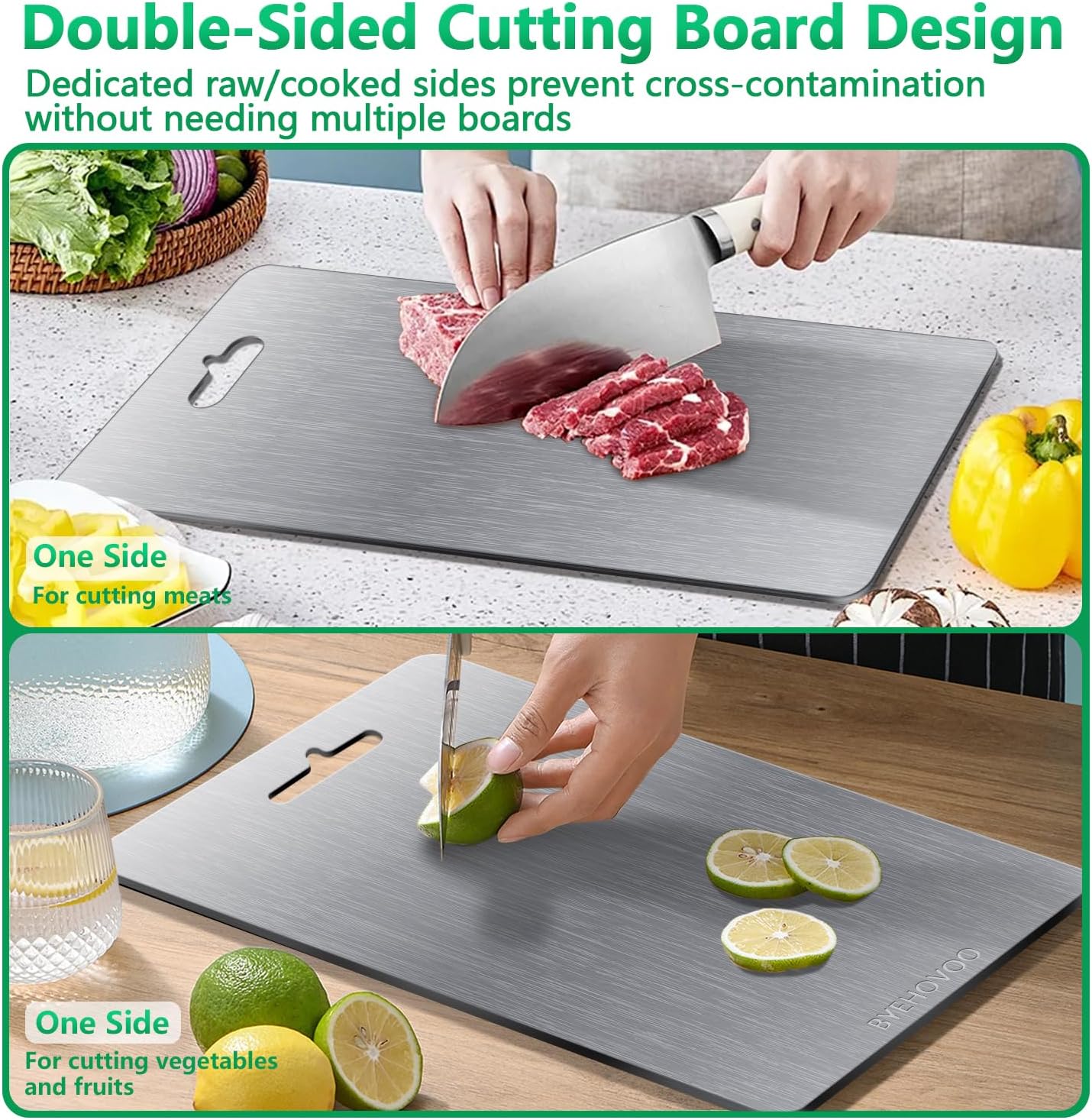 **Titanium Cutting Boards - Set of 3 Double-Sided Pure Titanium | Easy to Clean & Dishwasher Safe**