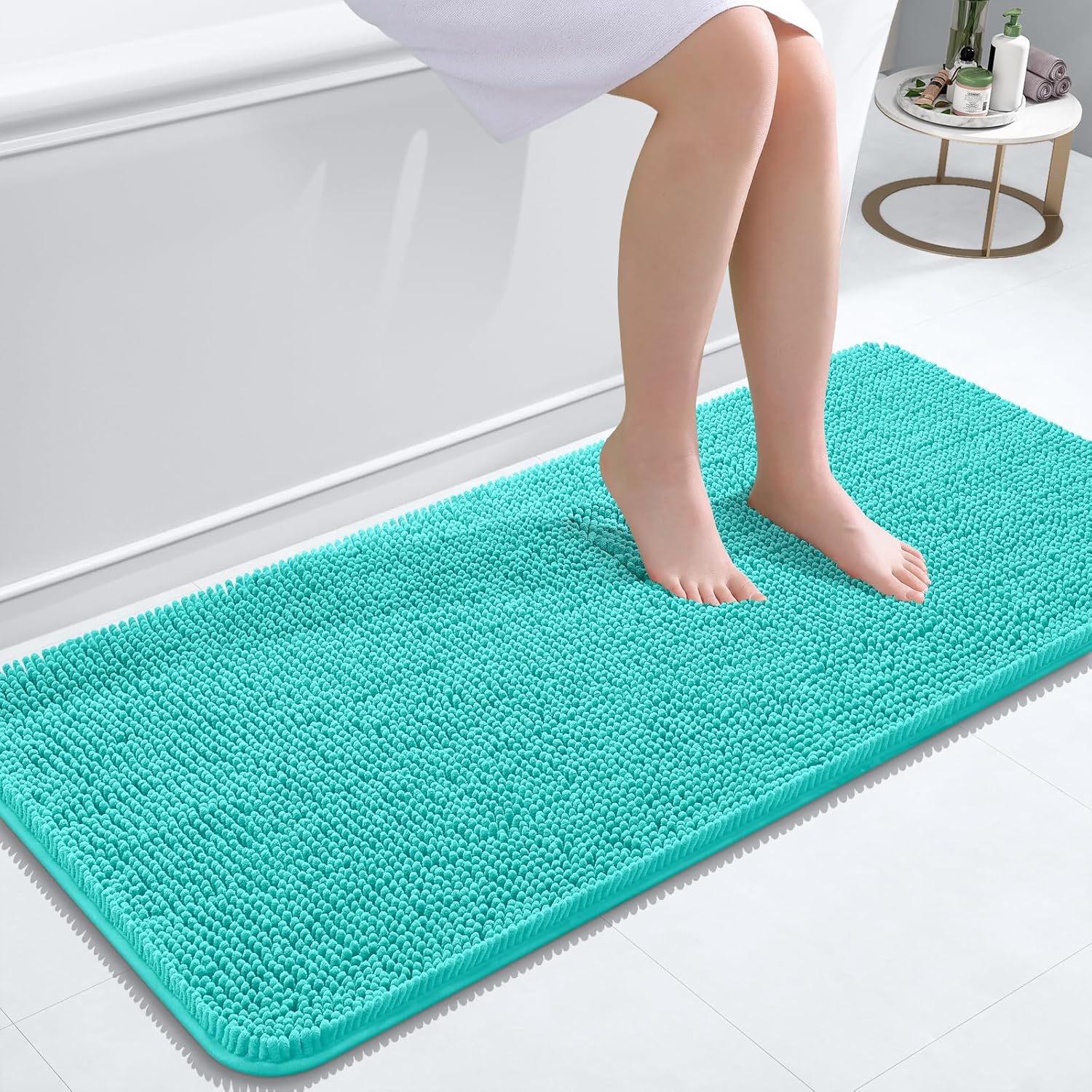 OLANLY Bathroom Runner Rugs - Extra Soft Chenille Bath Mats | Quick Dry, Machine Washable, 47x20, Teal