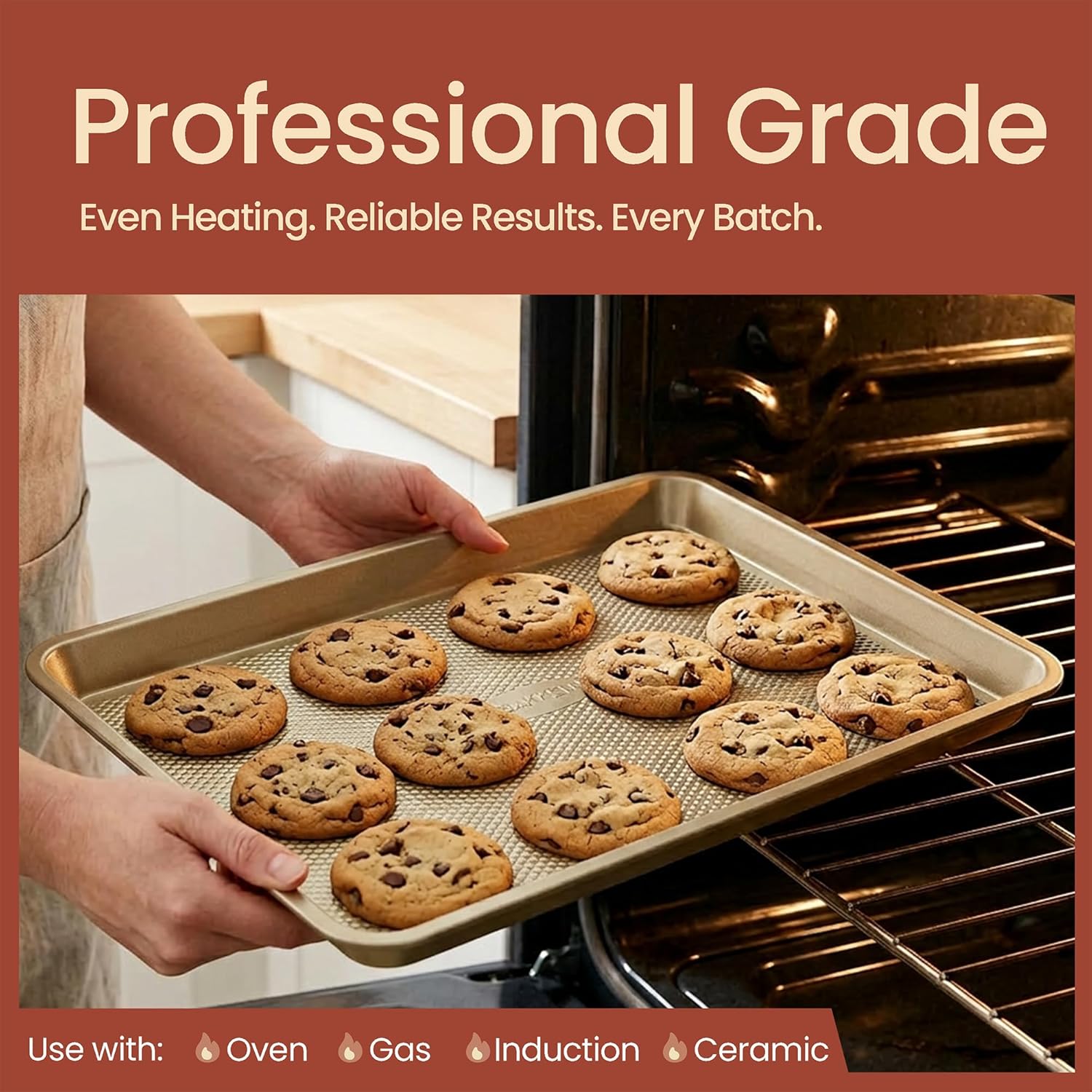 BAKKEN Nonstick Baking Pans - Commercial Grade Carbon Steel Cookie Sheet, 13.58" x 9.65", PFOA Free