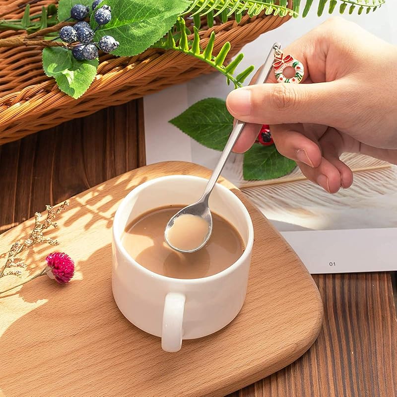 Christmas Spoons 6-Piece Stainless Steel Coffee Spoons with Xmas Pendant - Silver
