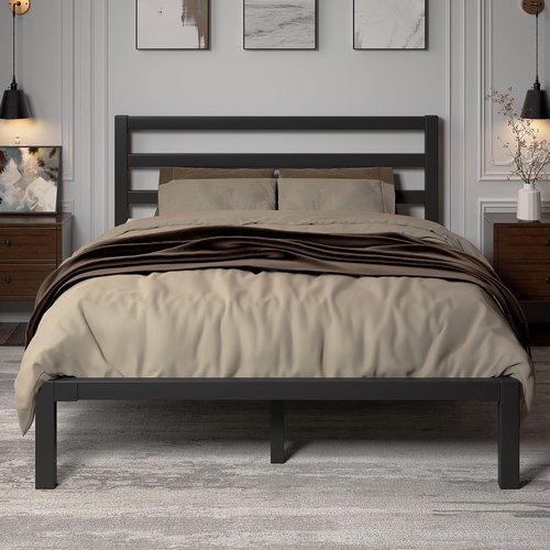 LoVinson Full Size Bed Frame - Heavy Duty Metal Platform with Under Bed Storage | Easy Assembly, Black