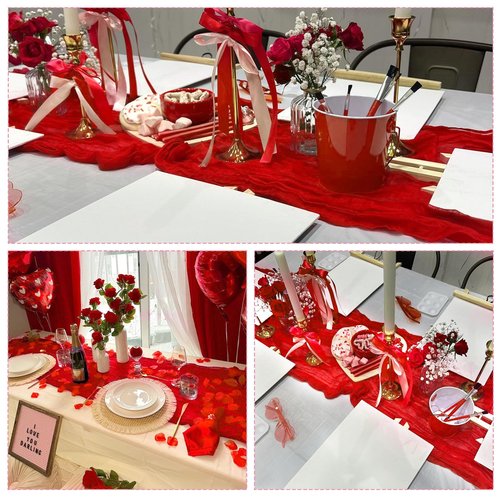 6 Pack Red Valentine’s Day Cheesecloth Table Runner 35x120 Inch Gauze Rustic Boho Table Runner 10FT Cheese Cloth for Wedding Decor Birthday Party Bridal Baby Shower Table Decoration
