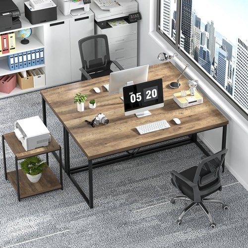 FOLUBAN Rustic Wood & Metal Industrial Computer Desk - Vintage 60-Inch Writing Table for Home Office