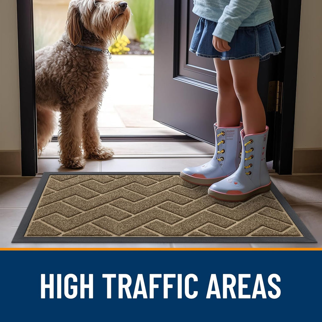 OLANLY Waterproof Front Door Mat - All-Season Indoor/Outdoor Doormat, Easy Clean Herringbone Design (Brown, 36x24)