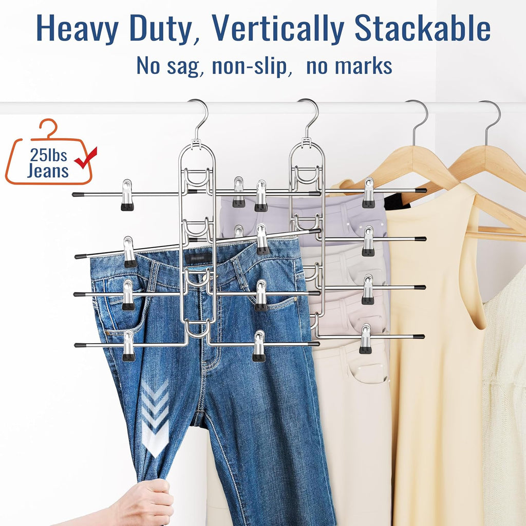 Skiennix Pants Hangers - Upgraded Detachable Space-Saving Clips for Skirts, Shorts & Trousers - Heavy Duty Design