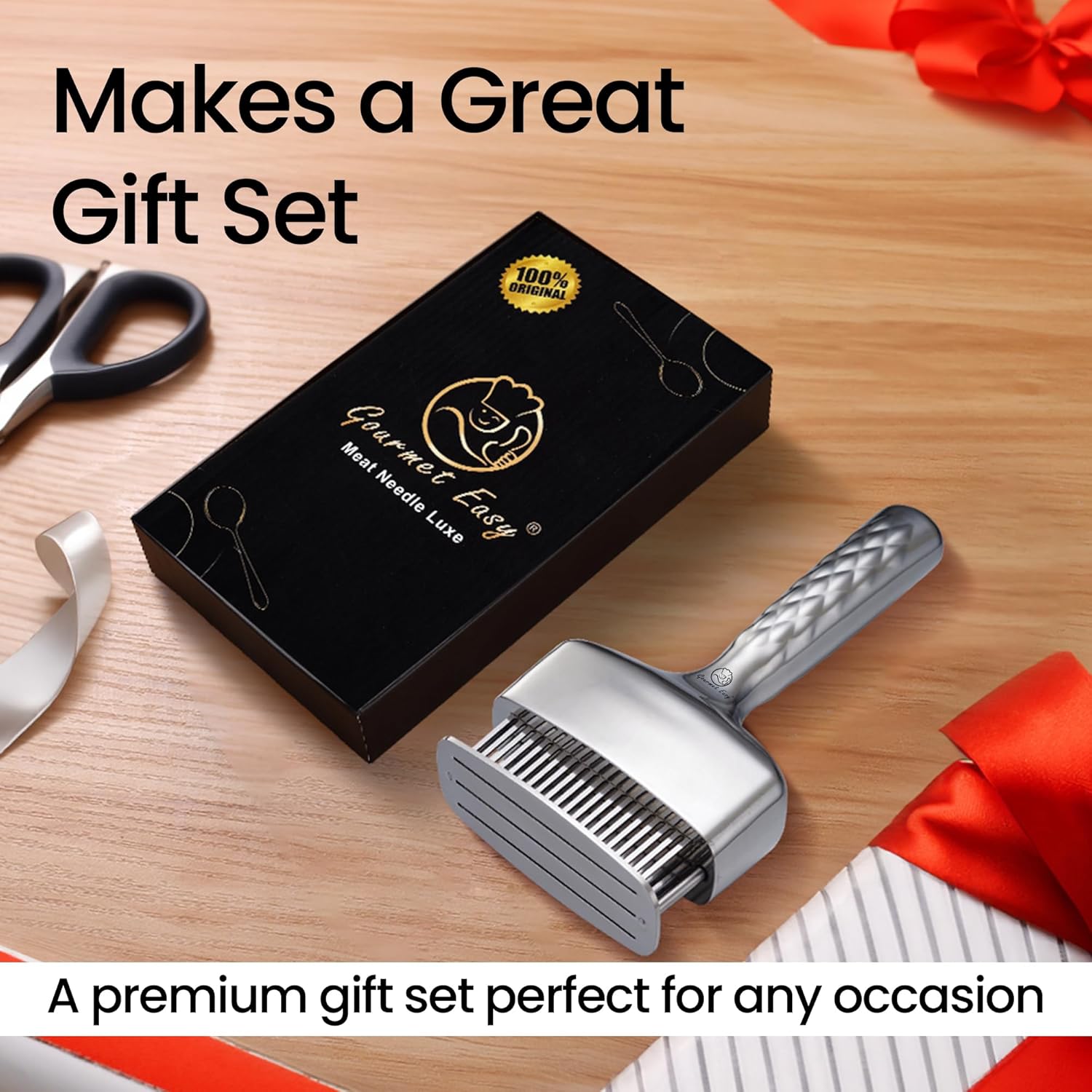 Meat Tenderizer Tool - Stainless Steel Blade with Extra Long Handle | Rustproof One-Piece Design