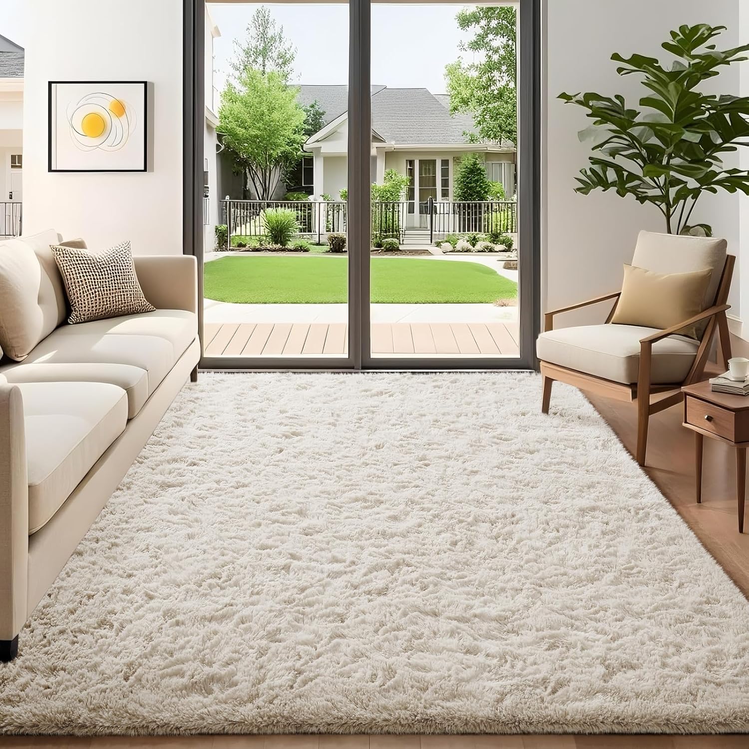 Ophanie 5x7 Ivory Area Rug - Fluffy Shag Plush Soft Carpet for Living Room & Nursery Decor