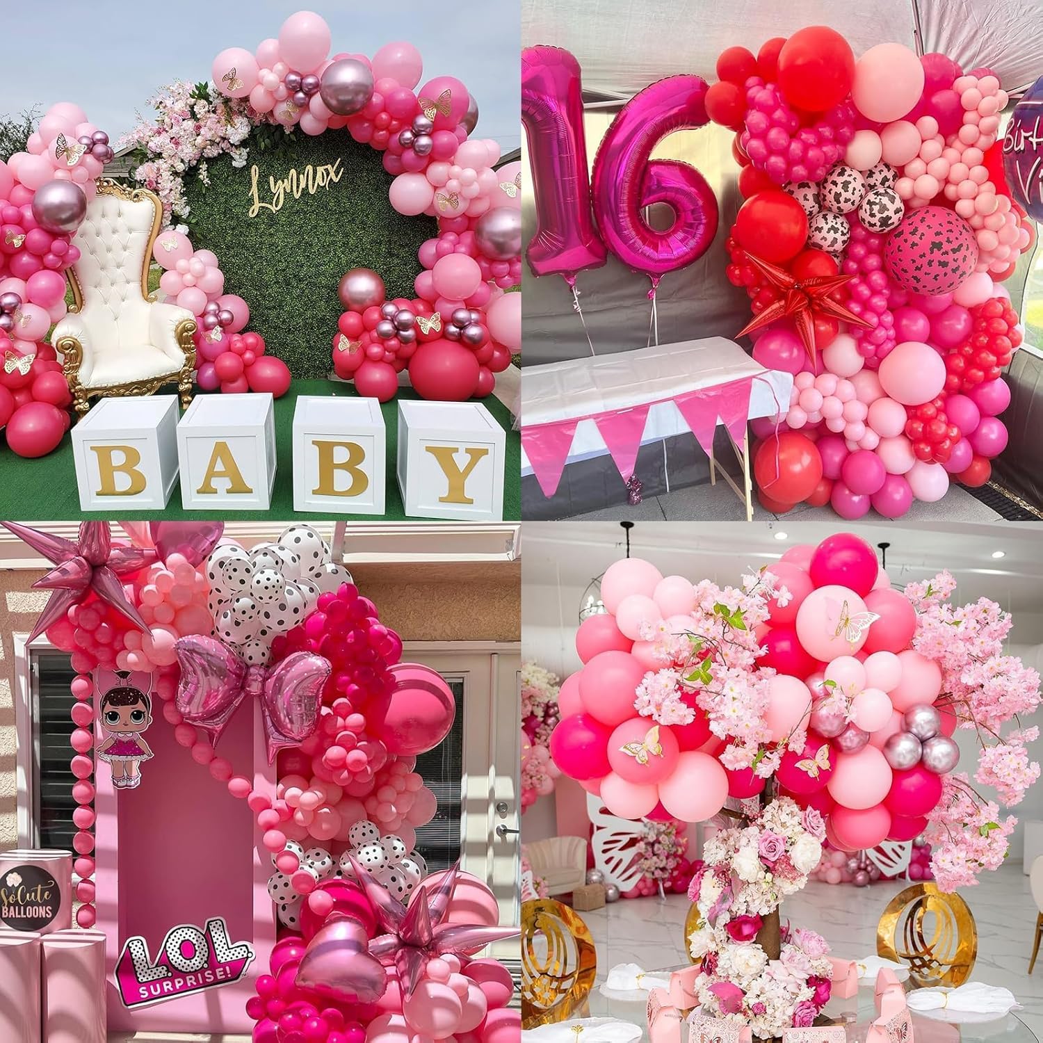 NISOCY Pink Balloons Garland Arch Kit - 124pcs Hot Pink Metallic Balloons for Valentine's Day & Birthday Decor
