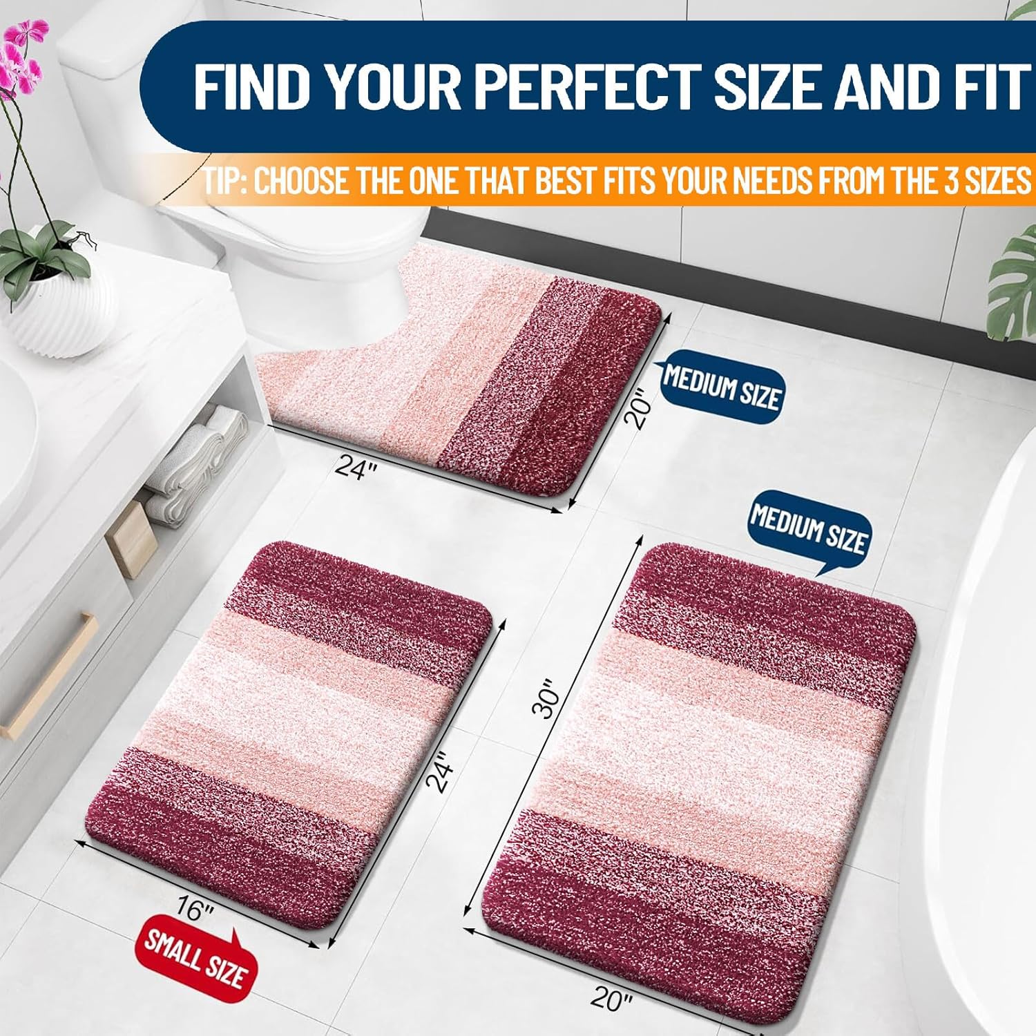 OLANLY Bath Rugs Mat - Extra Soft Microfiber, Quick Dry & Machine Washable | 24x16 Inches, Red