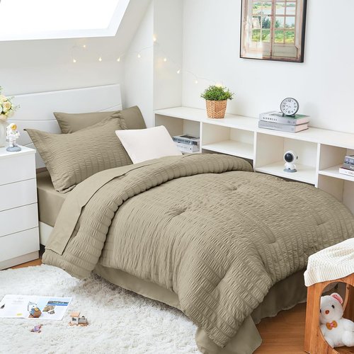 HYMOKEGE Twin XL Linen Comforter Set - 5-Piece All-Season Luxury Bedding | Includes Comforter, Sheets & Pillowcase