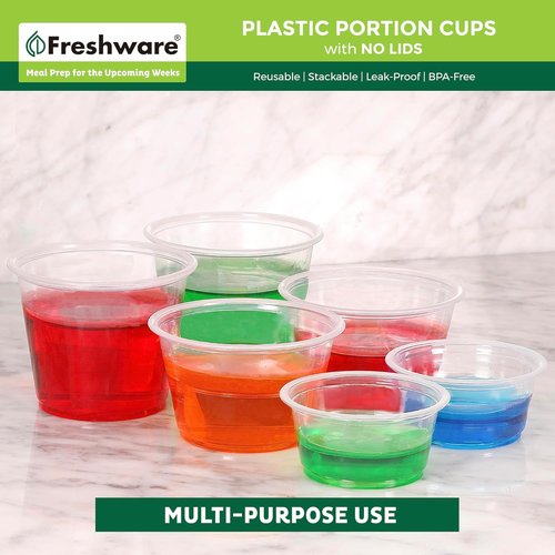 Freshware Plastic Portion Cups - 1 Ounce, 250 Count | Ideal for Meal Prep, Sauces, and Dips