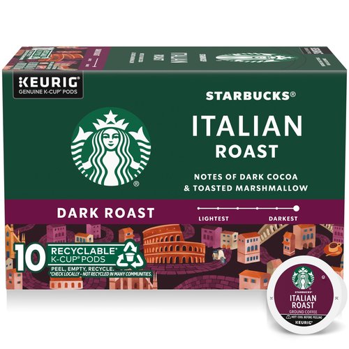 Starbucks K-Cup Coffee Pods, Dark Roast Hot or Iced Coffee, Italian Roast, 10 Keurig Pods