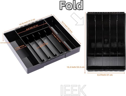 IEEK Silverware Organizer - Expandable Utensil Tray for Kitchen Drawers | Adjustable Cutlery Holder, Black