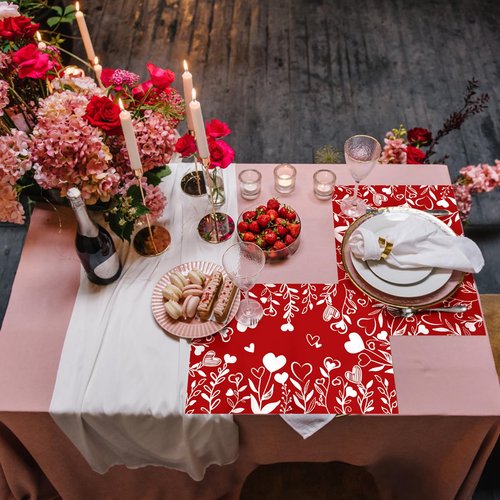 Red Heart Love Leaves Paper Placemats Disposable 50 Pack Happy Valentine's Day Placemats 16x 11 Inch Paper Table Mats for Home Kitchen Dining Table Party Decoration