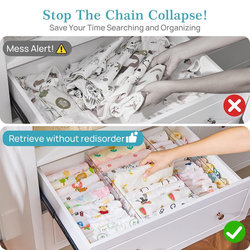 Vtopmart 18 Pack Drawer Dividers for Clothes, 4" High 10.2"-16.5" Adjustable Expandable Dresser Drawer Organizer, Clear Plastic Separators for Dresser, Baby Clothing, Underwear, Cosmetic, Toiletries