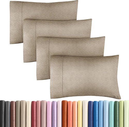 King Pillow Cases Set of 4 | Ultra Soft Hotel Quality Covers - Cozy, Wrinkle-Free & Fade Resistant - Heathered Beige