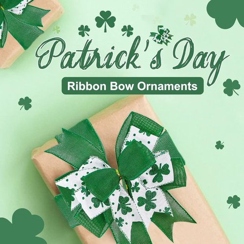 Clover Patrick's Day Wreath Bow - Green Shamrock DIY Holiday Ribbon Ornament | 9.5 x 13 Inch