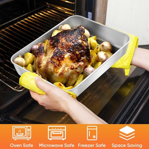 Herogo Rectangle Cake Pan Set - 9 X 12 X 2 Inch Stainless Steel Bakeware for Lasagna, Brownies & Casseroles
