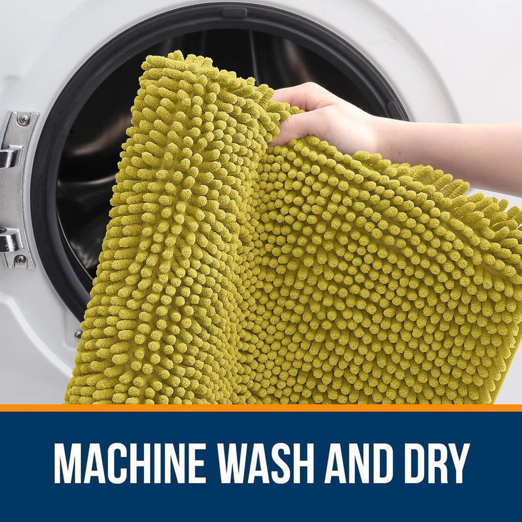 OLANLY Bath Rugs - Extra Soft Absorbent Chenille Mats | Quick-Dry Rubber Backing, 30x20, Deep Mustard