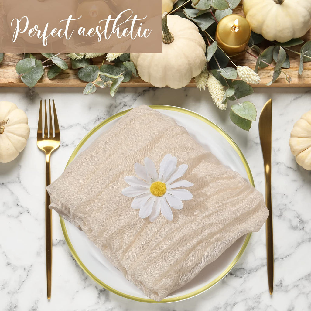 Mixweer 100 Pieces Gauze Cheesecloth Napkins 19.7 x 19.7 Inch with Wrinkled Decorative for Home Wedding Baby Shower Rustic Table Decoration(Beige)