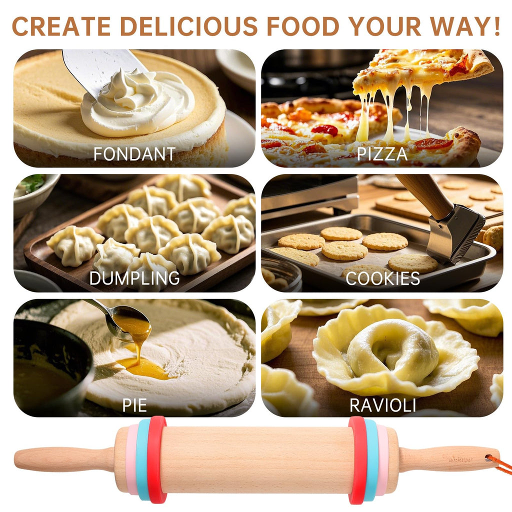 WitHlper 17" Professional Beechwood Rolling Pin for Baking – Ergonomic Handle, Heavy-Duty Dough Roller for Pizza, Pie Crust, Cookies, Pastry Tortillas – Smooth Wooden Rolling Pin with Comfort Grip