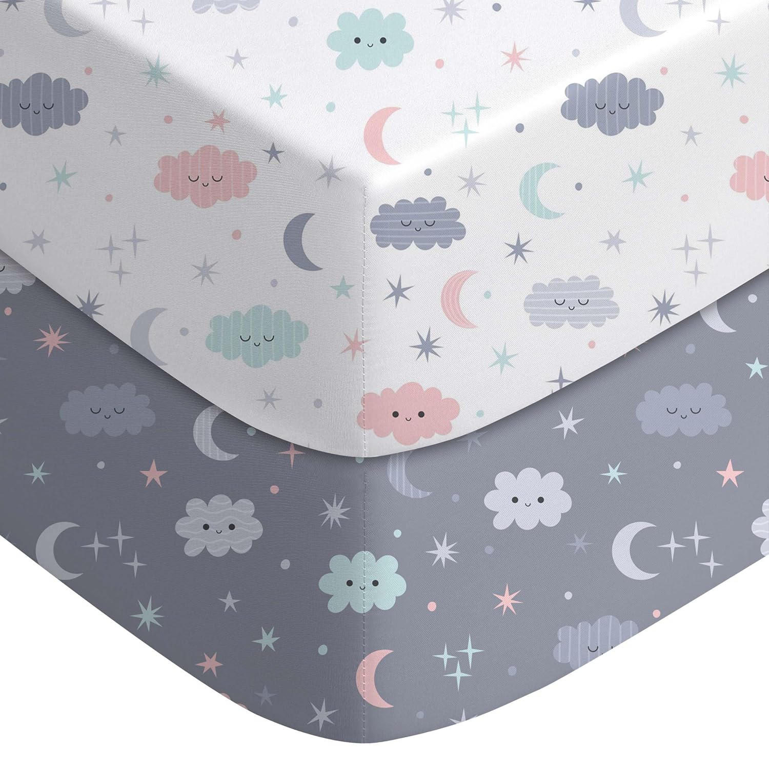 Yoofoss Fitted Pack and Play Sheets - Soft, Stretchy Mini Crib Sheets 2-Pack | Breathable Cloud Design