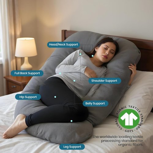 G Pregnancy Pillow - G Shaped Full Body Maternity Support with 2 Premium Removable Covers | 69 Inch, Grey